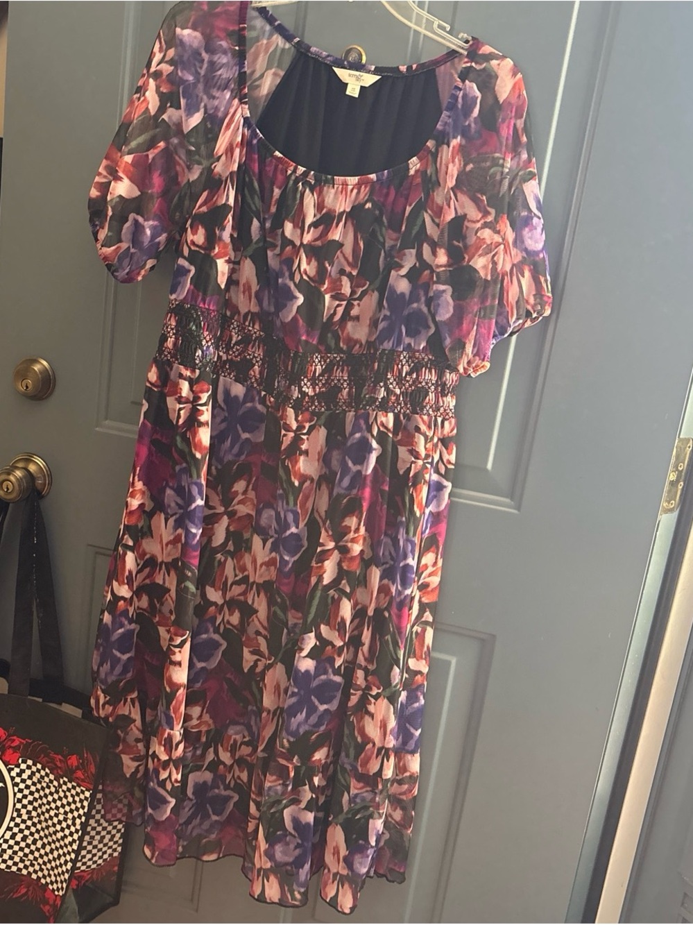 Floral Smocked Waist Women’s' Dress - Purple & Pink Print